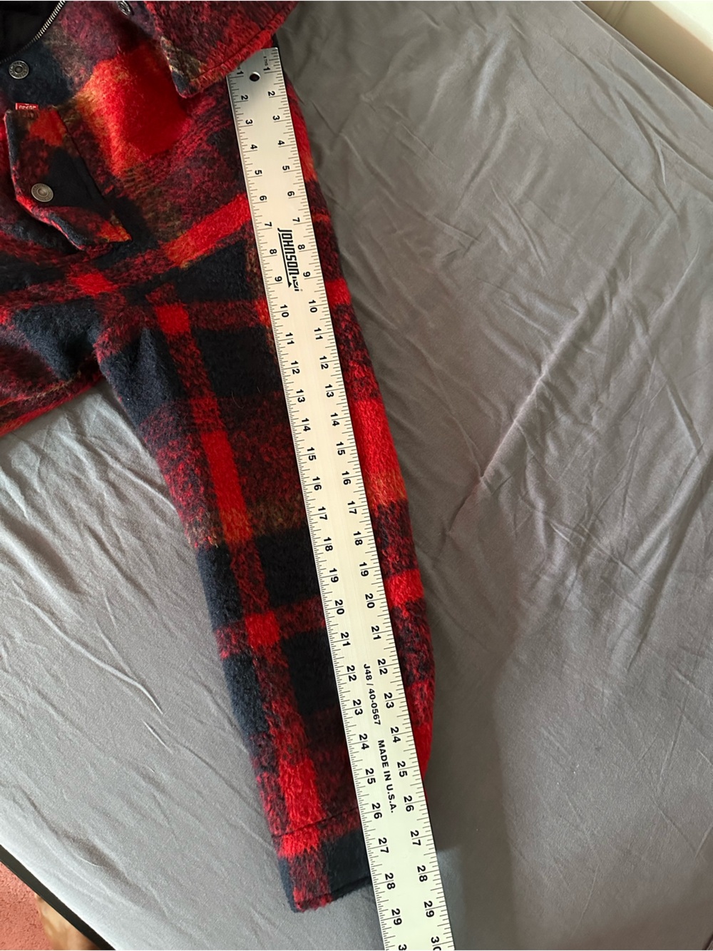 Levis Trucker Jacket Buffalo Plaid Zipper Button Wool Blend Red Women’s Size M - Picture 12 of 14